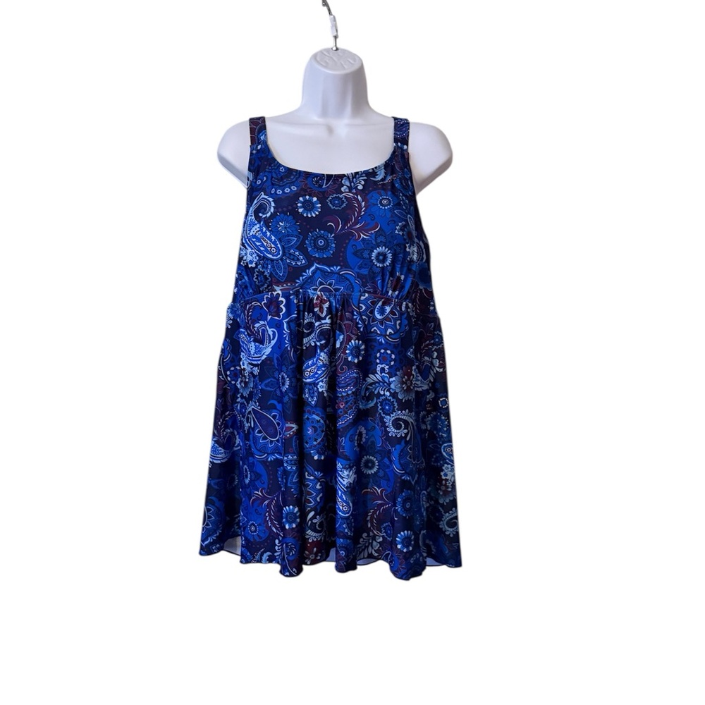 Blue Floral Sleeveless swimsuit top